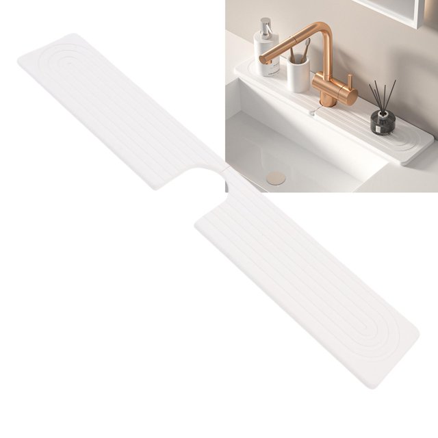 Diatomite Faucet Mat with Raised Feet U Shape Fast Drying Water Absorbent Sink Splash Guard with Silicone Foot Pads for Kitchen Bathroom Countertop