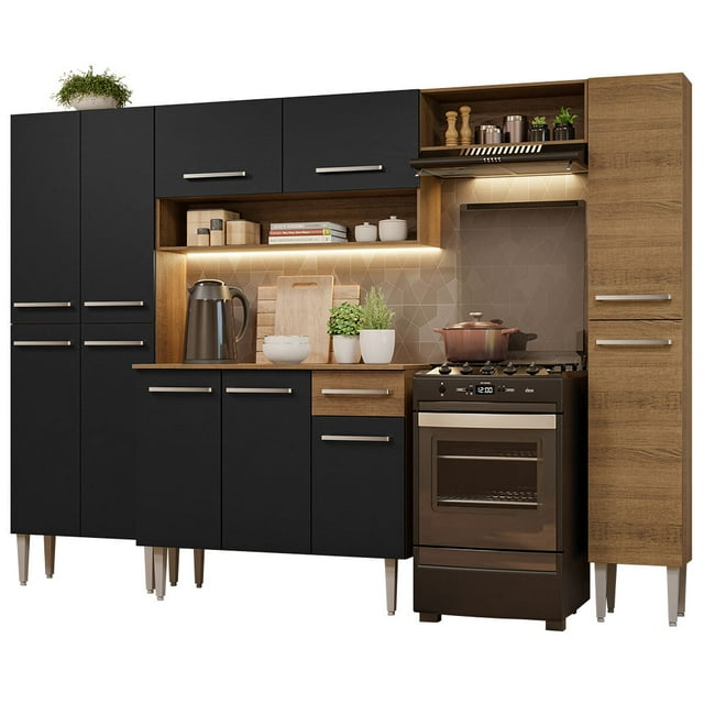 Cocina Integral Completa 261cm Marrón/Negro Emilly Hit Madesa Madesa G20057