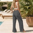 thumbnail image 6 of hoksml Women's High Waist Wide Leg Pants, Casual Drawstring Linen Pants with Pockets and Side Slits, 6 of 9