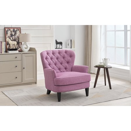Mirod Vintage-Inspired Upholstered Lounge Chair with Nailhead Trim ,Solid Wood Legs for Stability and Elegant Curved Backrest for Comfort,Versatile for Living Room, Bedroom, and Office