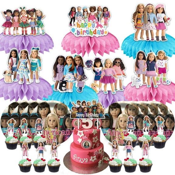 American Girl Doll Party Supplies Decor Plates Fans Decorations Honeycomb Centerpieces Cake Toppers