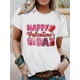 thumbnail image 1 of Women's "Happy Valentine's quot; T-Shirt - Festive Letter Print, Short Sleeve Crew Neck, Casual 100% Cotton Top, Machine Washable, Valentines Gifts, 1 of 4