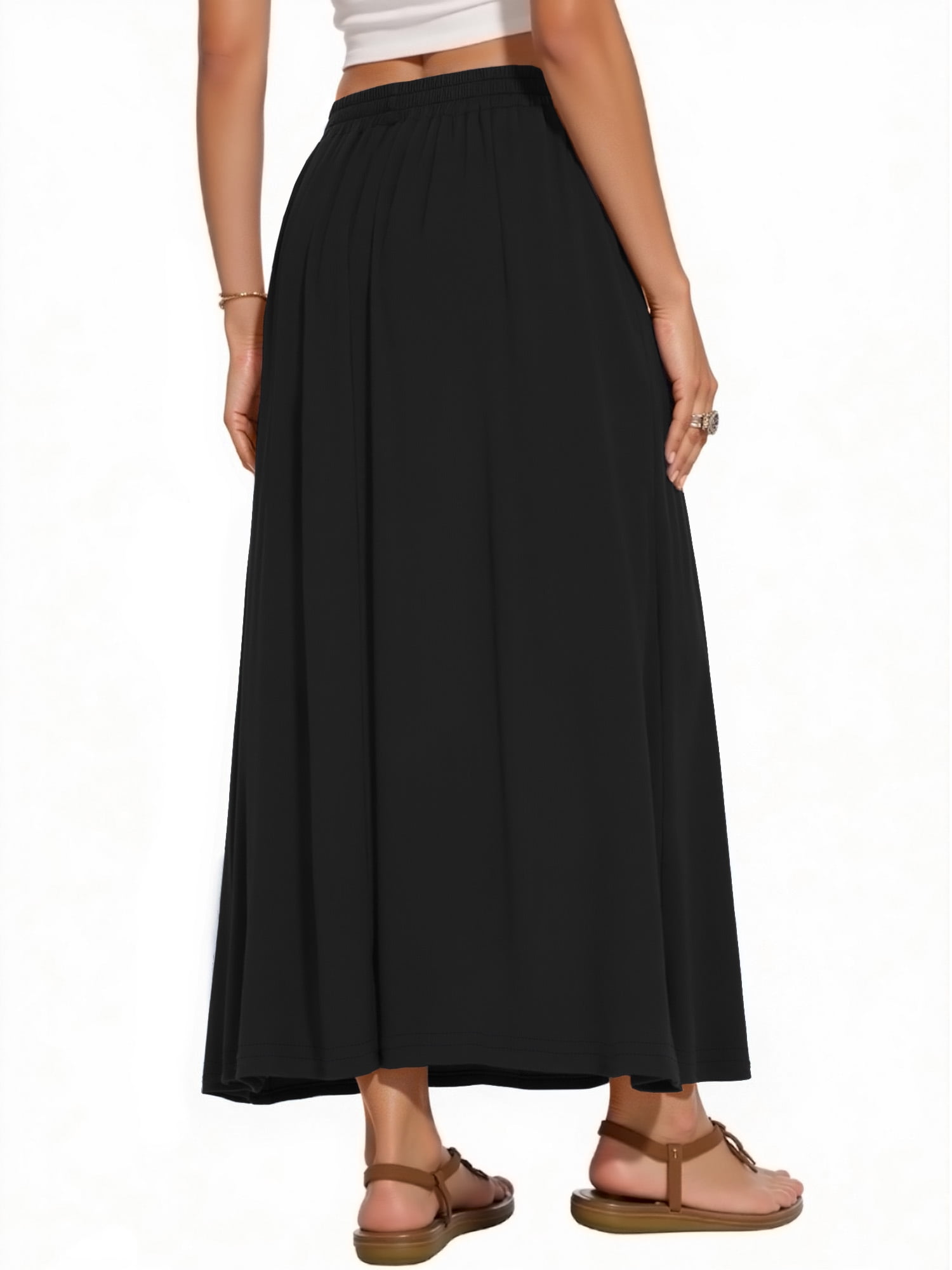 Fantaslook Long Skirts for women Boho Casual Maxi Skirt Trendy Elastic Waist Flowy Skirts with Pockets