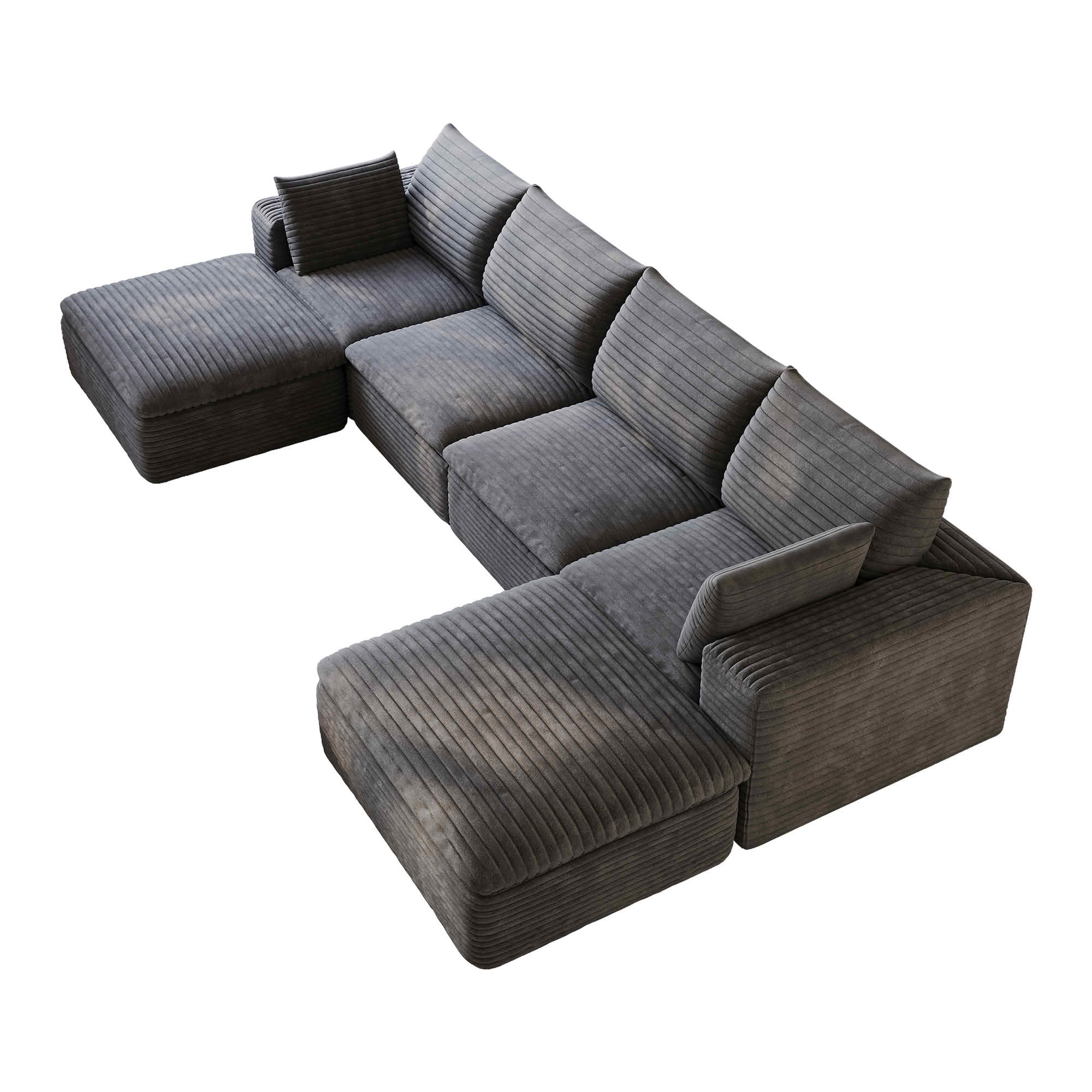 MAYEERTY 134 Inch Cloud Modular Sofa, Corduroy Deep‑Seat Couch with Double‑Layer Removable Cushions, No‑Assembly DIY Combination Sponge Sofa for Living Room Bedroom Conference Room Apartment