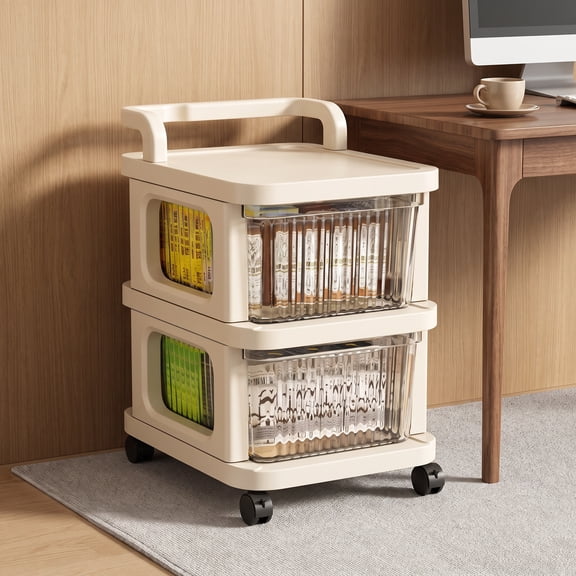 THDFTDT 3-Tier Rolling Storage Cart with Drawers, White Plastic Cart with Wheels