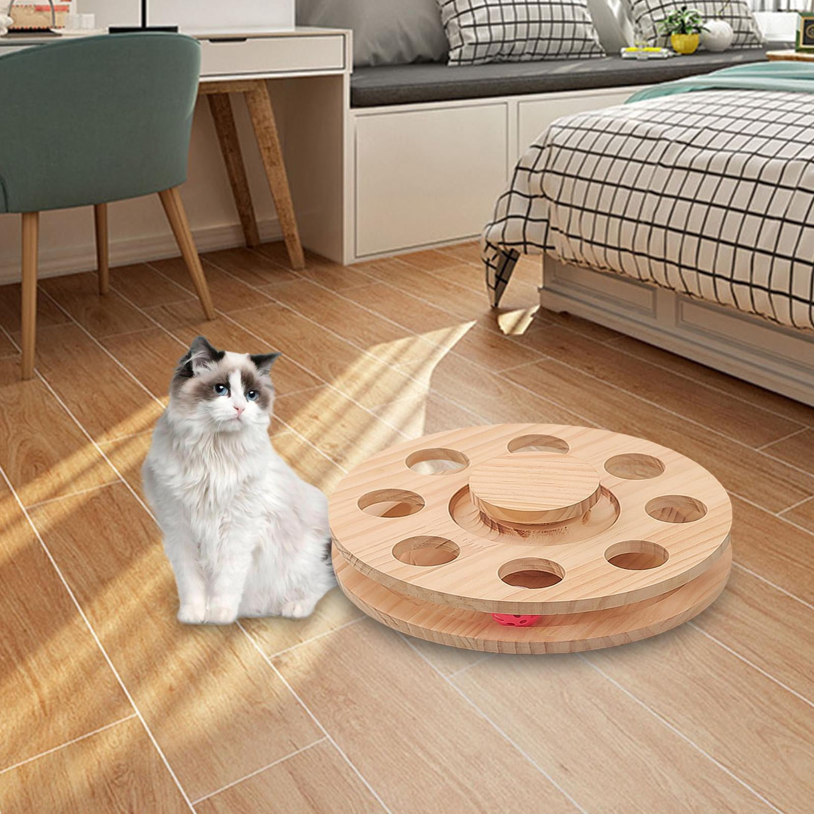 Bvdfgk Interactive Cats Toy Wooden Solid Wood Safe Scratch Board Scratcher Ball Toy for Indoor Training Activity Exercise Kitten Cats S
