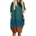 thumbnail image 2 of Winter Savings Clearance! Lindreshi Plus Size Dresses for Women on Clearance Womens Printing Pocket Long Sleeve Loose Dress Round Neck Casual Dress, 2 of 5