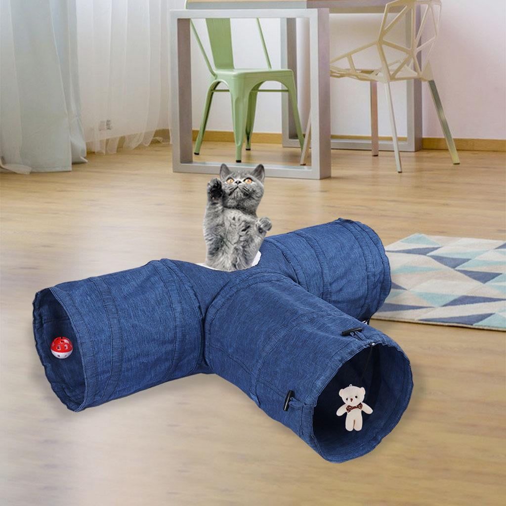 Cat Tunnels for , Tunnel Tube Cat Toys Collapsible, cat Interactive Toy Bed with Ball for Cat Kitten - Blue
