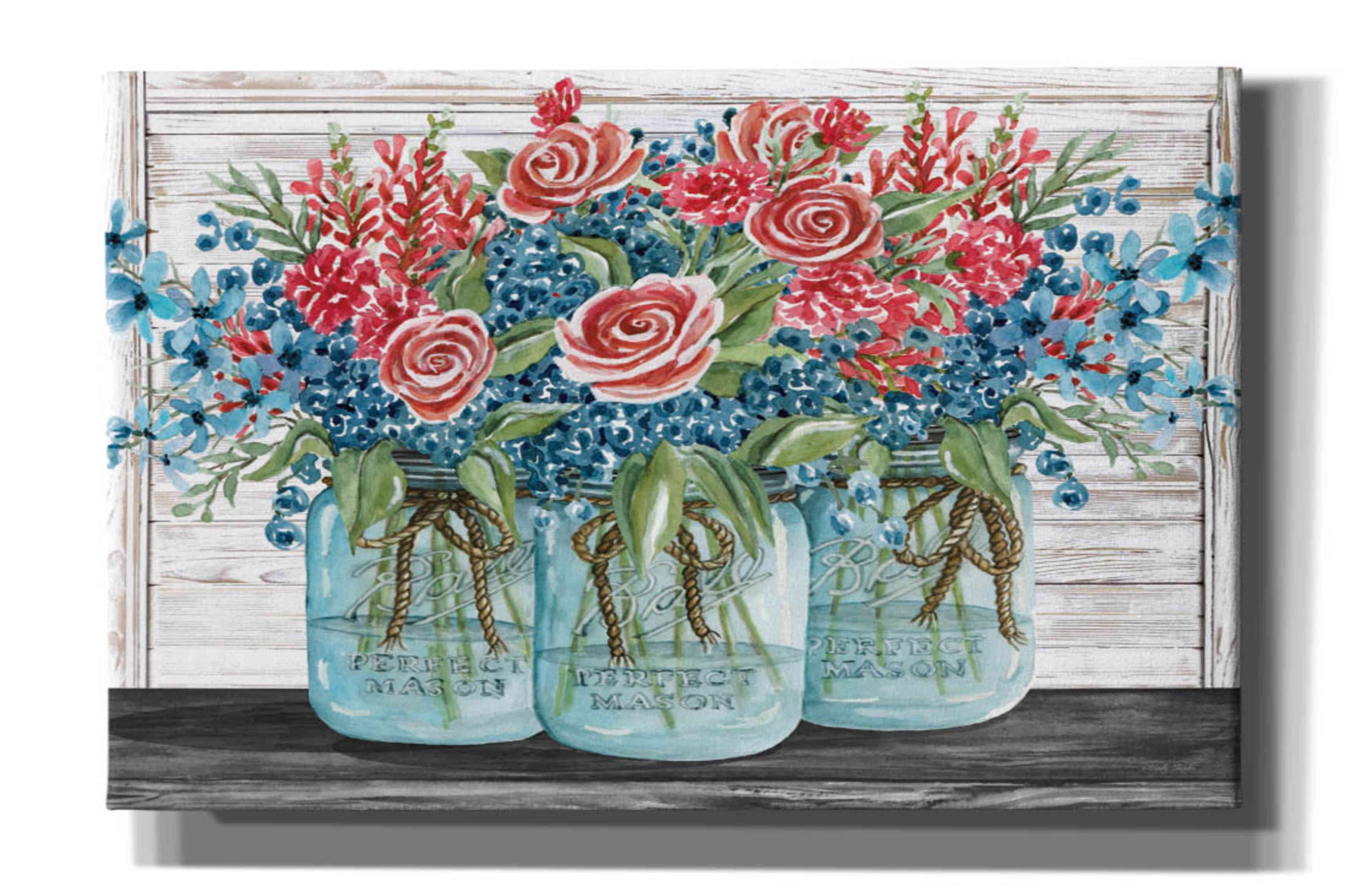 Epic Graffiti 'Red, White & Blue Jars with White Flowers' by Cindy ...