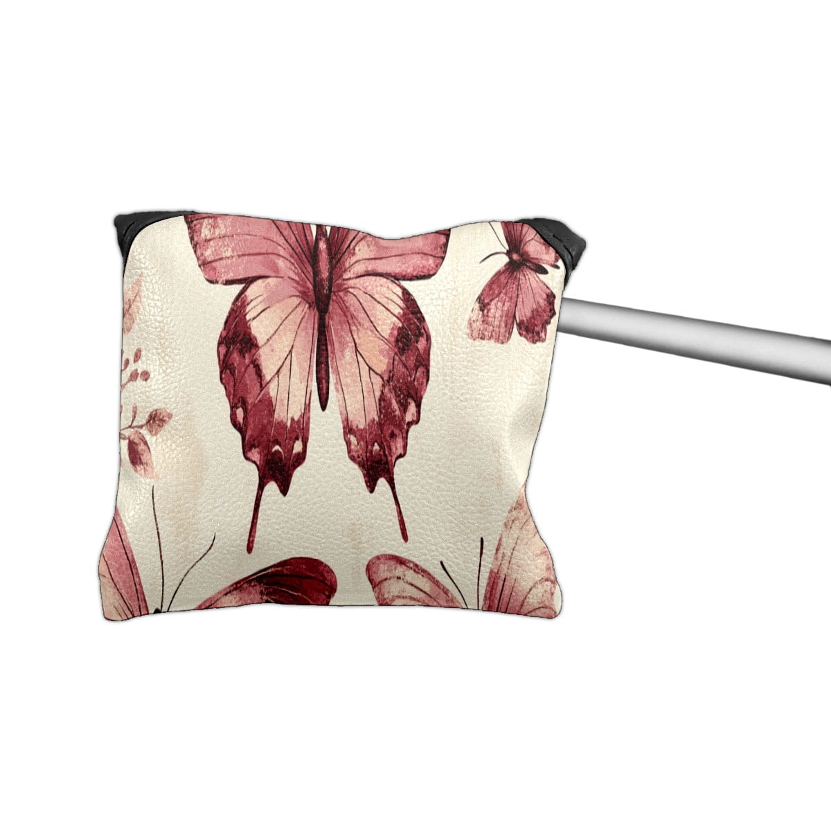 Golf Mallet Putter Cover Premium Leather Waterproof Golf Putter Head Cover with Magnetic Closure Rose-red Butterfly