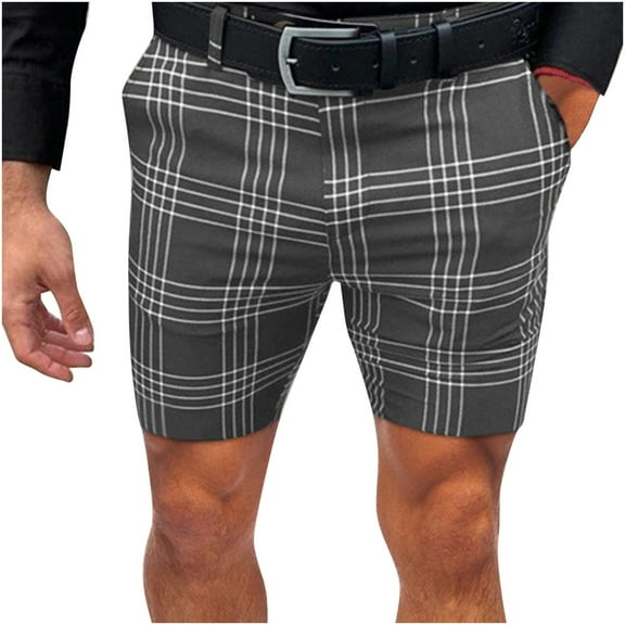 IROINNID Men's Casual Plaid Flat-Front Shorts With Pocket