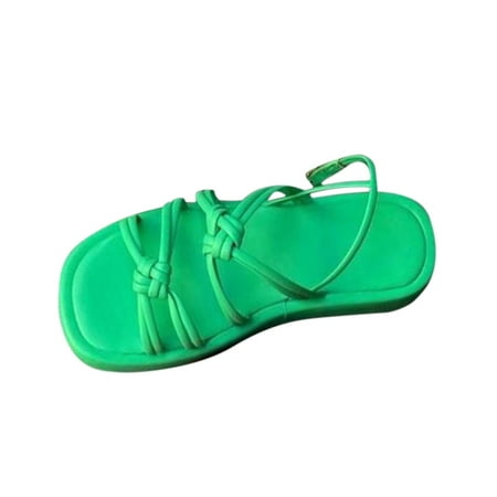 

Dpityserensio Women s Solid Color Comfortable Slippers Round Head Button Up Beach Sandals Green 4.5(35)