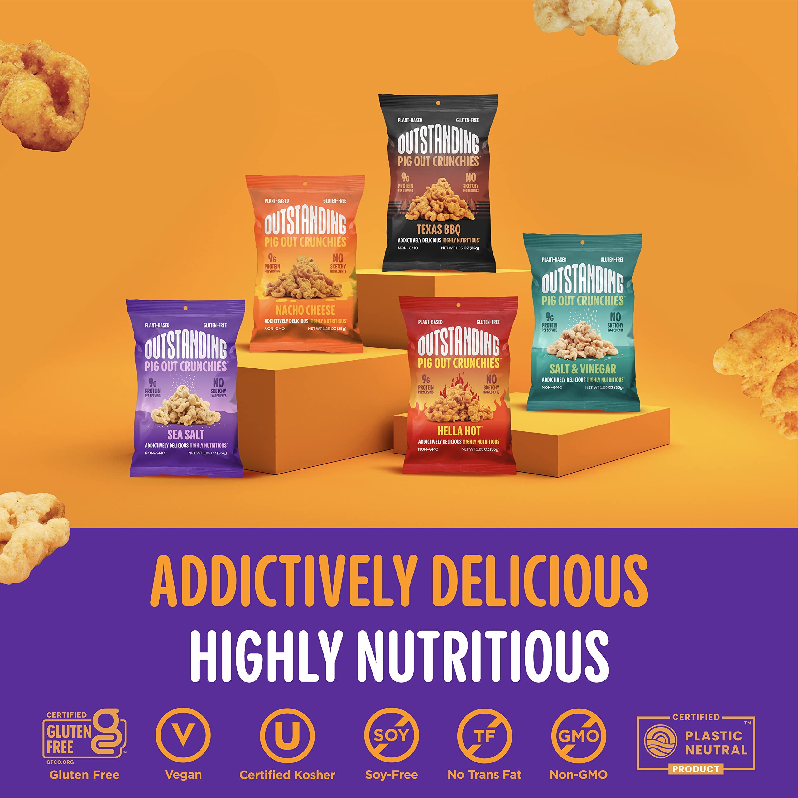 Outstanding Foods PigOut, Plant-Based Pigless Pork Rinds, Original 3.5 oz.