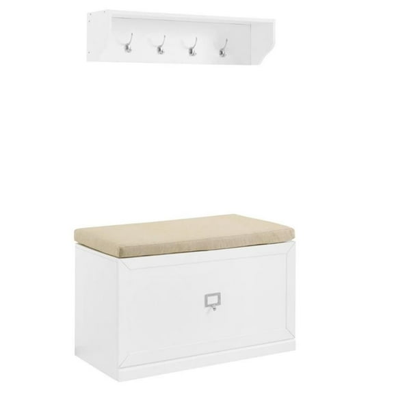 Bowery Hill 2-Piece Modern Wood/Linen Entryway Set in White/Tan