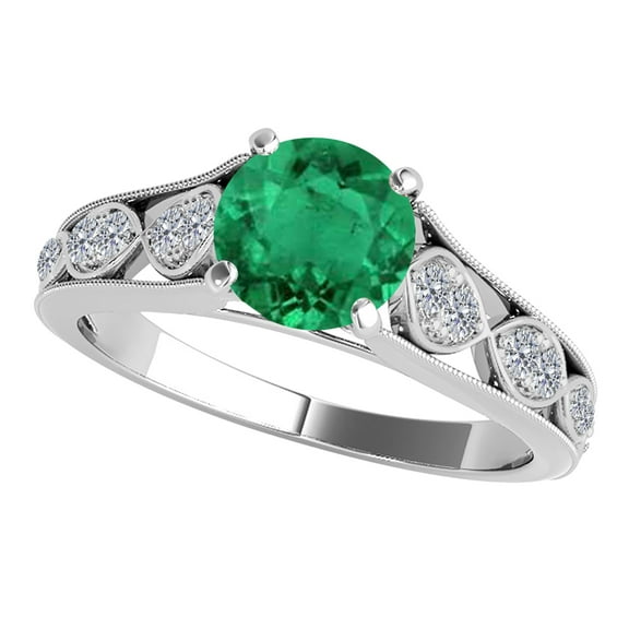 Mauli Jewels Rings for Women 1 Carat Diamond And Emerald Ring Prong-Setting 14k White Gold