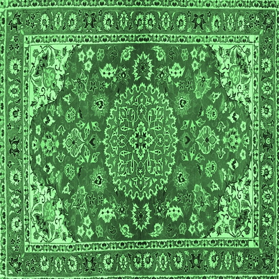Ahgly Company Indoor Square Persian Emerald Green Traditional Area Rugs, 7' Square