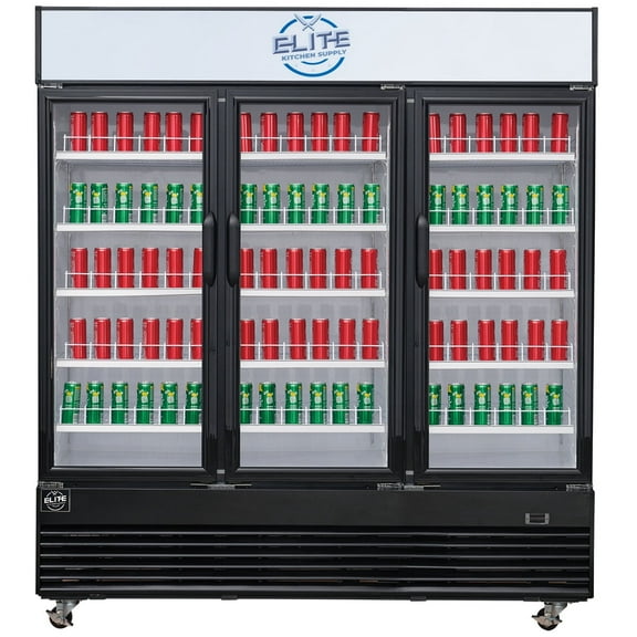 Elite Kitchen Supply 78in Large Refrigerator, Three Tempered Glass Doors, Adjustable Racks, 69.43 Cu. ft., NSF