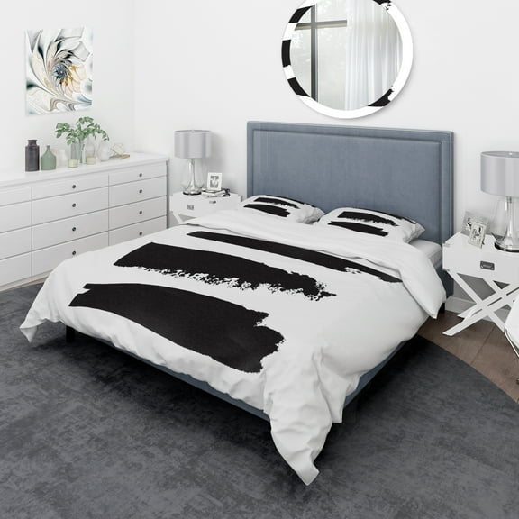 Designart 'Black and White Geometric Company II' Geometric Duvet Cover Set