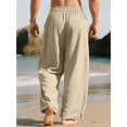 thumbnail image 5 of Men’s Linen Wide Leg Pants Elastic Waist Drawstring | Lightweight Breathable, Loose Fit Full Length Trousers, Big and Tall, Casual Summer Beach Daily Wear, XL, 5 of 7