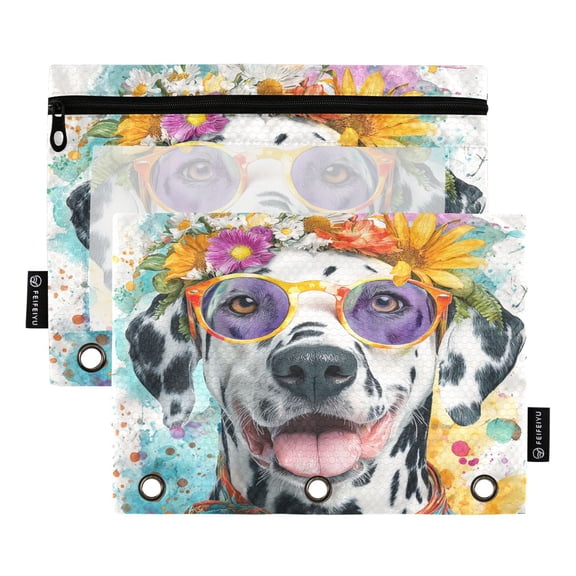 2 Pack 3 Ring Binder Pouch with Clear PVC Window Water Resistant Zipper Pencil Pouch Groovy Dalmatian Pattern Binder Pocket for Classroom Office Home Stationery Organization