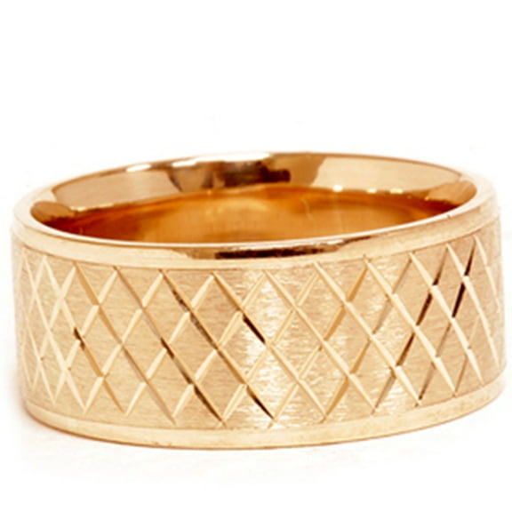 Pompeii Yellow Gold Hand Carved 8mm Flat Comfort Wedding Band (,)