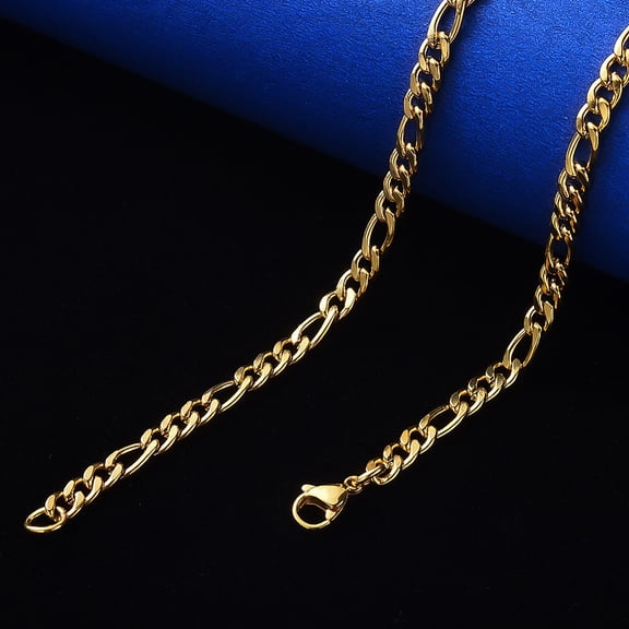 PVD Vacuum Plating 304 Stainless Steel Figaro Chain Necklaces with Lobster Claw Clasp Real 18K golden Plated Link: 8.5x4x1.2mm and 6x4.5x1.2mm 19.68 inch(50cm)