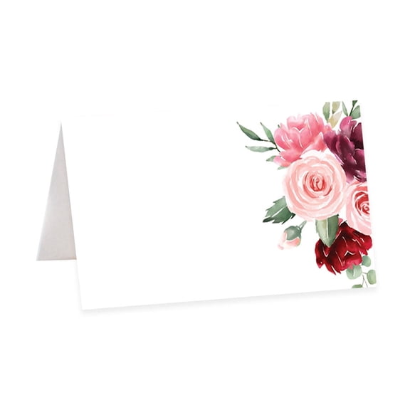 Koyal Wholesale Table Tent Place Cards Blush and Burgundy Floral Wedding 56 Pk
