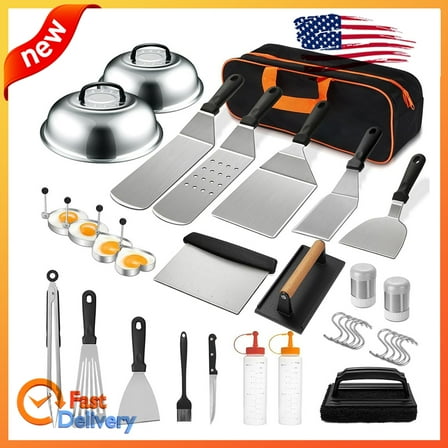 Heavy-Duty 35pcs Griddle Tools Set, Professional Grade Stainless Steel BBQ Spatulas & Accessories