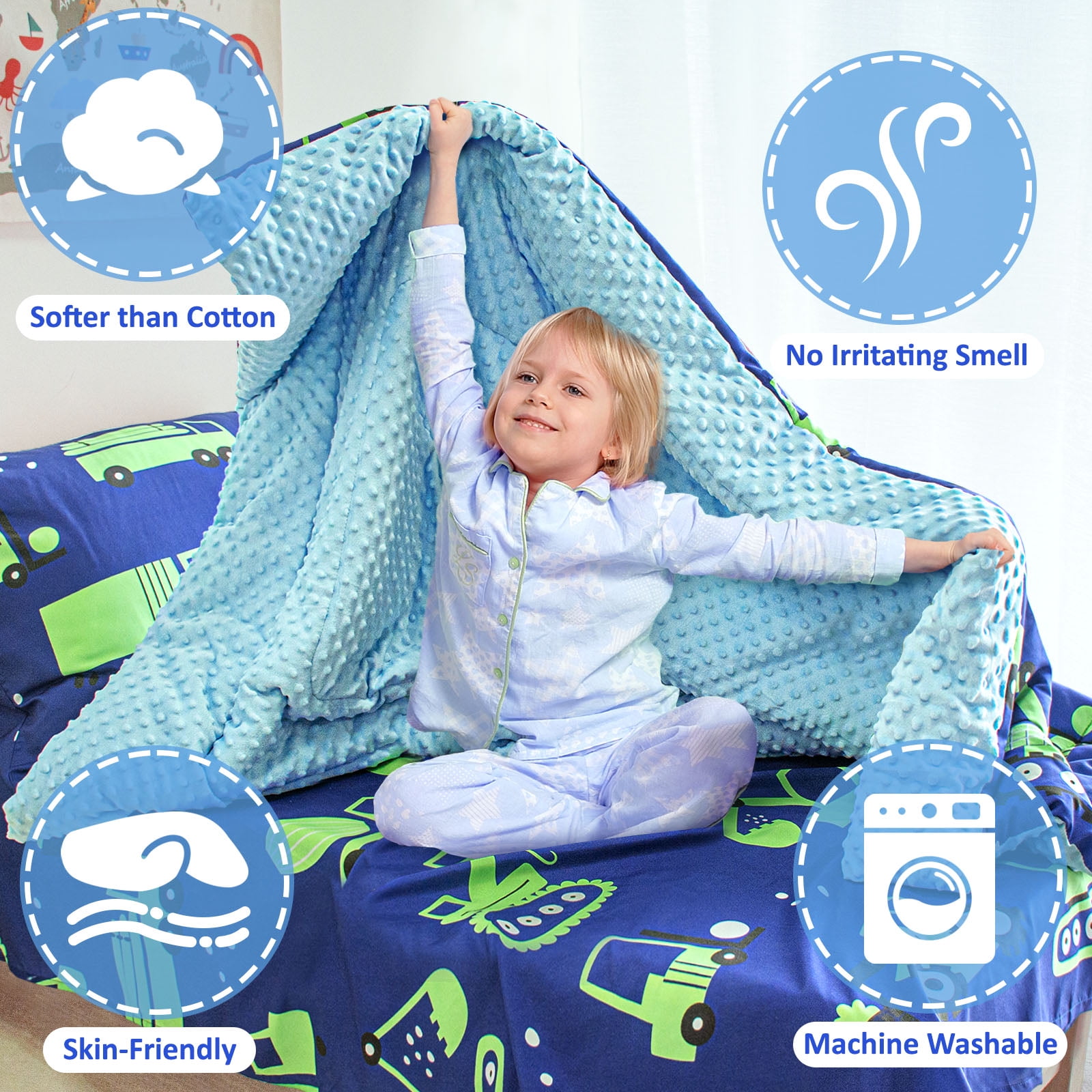 Beavtaens 4 Piece Toddler Bedding Set, Breathable and Soft Baby Sheet Set, Includes Quilted Comforter, Flat Sheet, Fitted Sheet and Pillowcase for Boys (Green Cars)