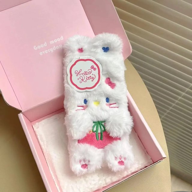 Sanrio Cute Hello Kitty Plush 3D With Makeup Mirror Phone Case For Iphone 11 12 13 14 15 Pro Max Drop-proof Cover RJ