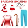 thumbnail image 3 of Alaiyaky Red and White Striped Costume Suit, Halloween Costumes Striped Shirt with Hat Glasses, Men Women Halloween Costumes World Book Day Outfit, 3 of 7