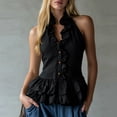 thumbnail image 1 of Uootdi Women's Tops Halter Neck Sleeveless Ruffle Trim Tops Party Occasion Lightweight Flowy Cut Comfortable Silhouette Tops Gift, 1 of 6