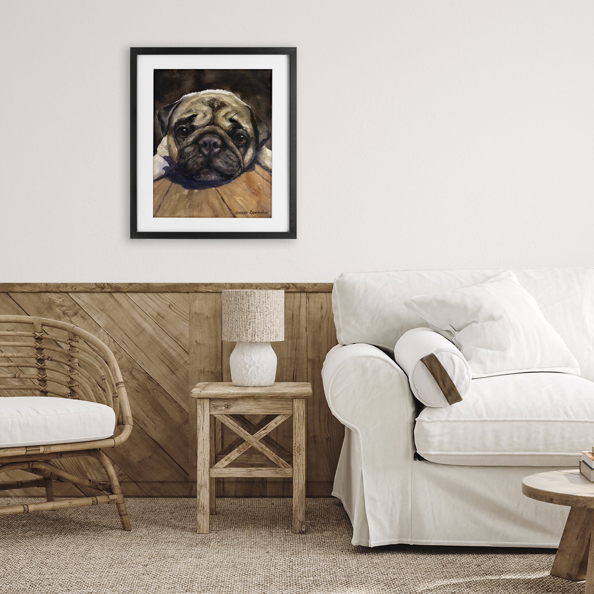 Stupell Industries Pug Soulful Portrait Black Framed Print Under Glass, design by George Dyachenko