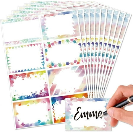 80Pcs/10 Sheets Colorful Doodles Name Tags Stickers 3.3x2.4 Inch Graffiti Self Adhesive Name Tags Blank Name Labels Writable Adhesive Name Label for Office Bulletin Board Decoration