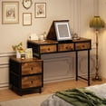 thumbnail image 1 of Tocador con espejo plegable, tocador con espejo táctil LED ajustable, tocador con 3 cajones y 2 gabinetes para maquillaje y niñas, muebles de dormitorio de maquillaje simples y modernos, 1 of 2