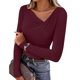 thumbnail image 1 of Camisa de Capa Base de Cuello en V de Color Sólido Casual de Manga Larga de las Mujeres con Poliéster Suave, Blusa de Manga Larga de Moda para Otoño Invierno Diario, 1 of 6