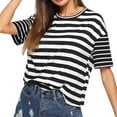 thumbnail image 2 of Jacenvly 2024 new ladies plus size tops tunic Leisure Women's Short Sleeve Striped Print Patchwork Top Blouse Casual Tee soft Satiny Crewneck summer clothes for women Black, 2 of 6