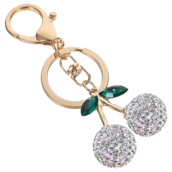 LOLIPPYY Rhinestone Keyring Charm Pendant Cherry Shaped White Metal Accessory for Daily Use 1Set