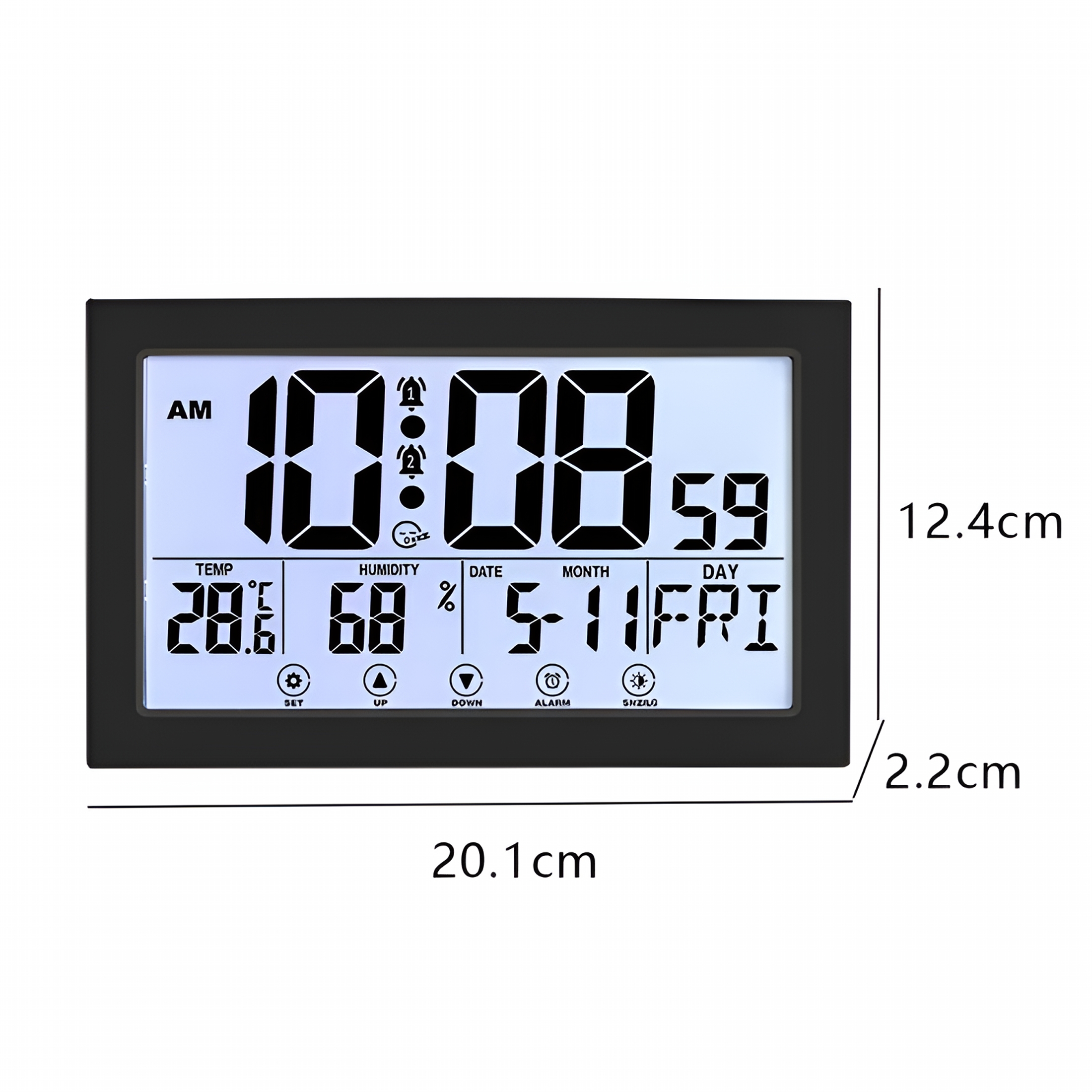 DESIGNICE 2026 New Auto Set Digital Wall Clock Battery Operated,Digital Wall Calendar,Desk Clocks with Temperature,Humidity,Display Digital Calendar Alarm Clock for Elderly,Bedroom,Office,Black