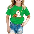 thumbnail image 2 of enyan Halloween Shirts for Girls Pumpkin Ghost Tshirt Kids Spooky Outfits Short Sleeve Halloween T Shirts Girls(Green,2-3 Years), 2 of 6