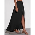 thumbnail image 5 of Women'S Elastic Tie Waist Button Down Maxi Skirts Casual Loose Flowy Swing Slit Front Dress Black S, 5 of 9