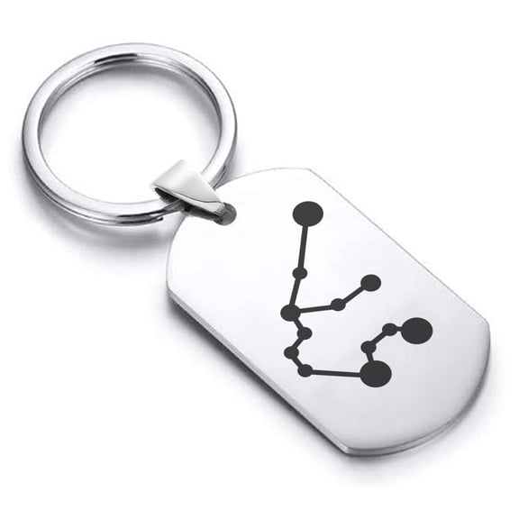 Stainless Steel Aquarius (Water Bearer) Astrology Constellation Dog Tag Keychain Circle Ring