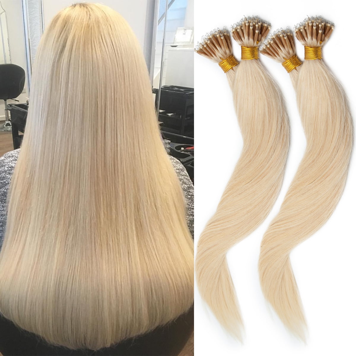 Hairro Microlink Hair Extensions 100% Real Human Hair 16 Inch 50 Strands  50g 8D Micro Beads in Hairpieces Highlight #18/613 Ash Blonde Mix Bleach