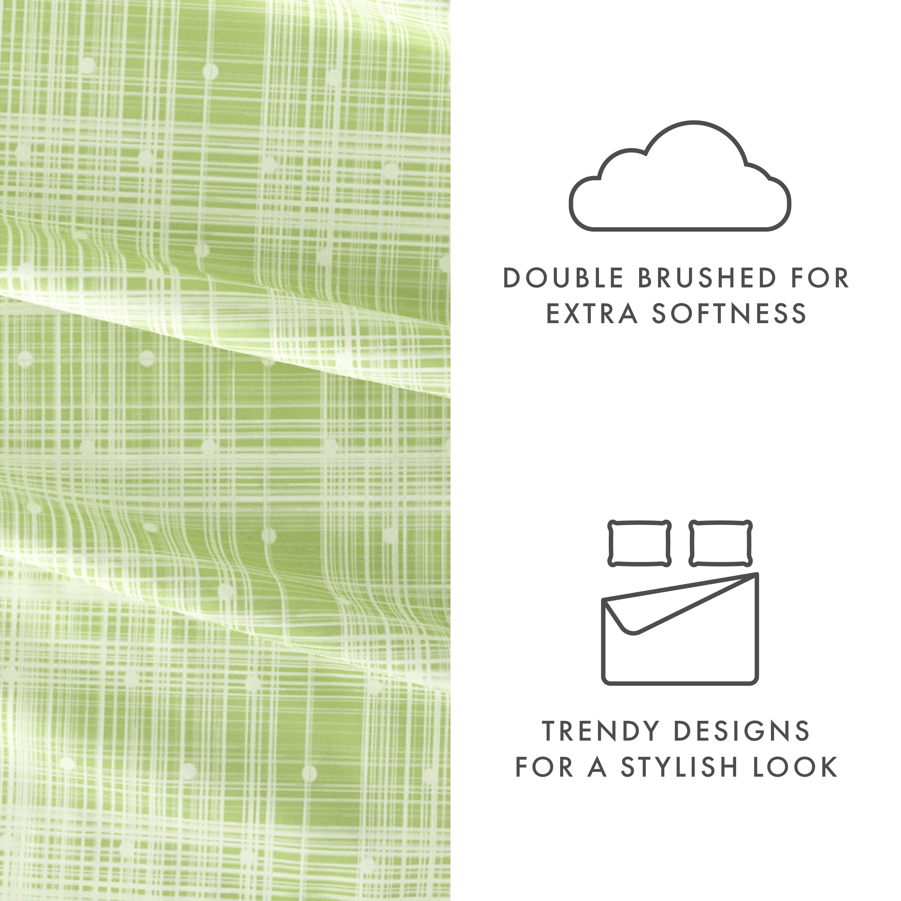 Noble Linens 4 Piece Pattern Microfiber Bed Sheets Set, Moss Polka Dot, Queen