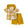 thumbnail image 3 of Fdqin Boys Shorts Sets 2Pcs Plaid Short Sleeve Hooded Button Shirt and Jogger Shorts Summer Outfits for Kids Yellow 3-4 Years, 3 of 7