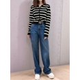 thumbnail image 4 of Women'S Round Neck Striped Cropped Knit Cardigan Black & White M, 4 of 7