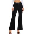thumbnail image 1 of INSPIRE CHIC Pantalones acampanados para mujer Pantalones acampanados de terciopelo de pierna ancha con rayas brillantes y bolsillos Negro L, 1 of 6