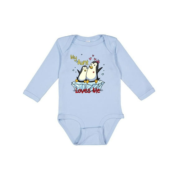 Inktastic My Aunt Loves Me Penguin Boys or Girls Long Sleeve Baby Bodysuit