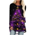 thumbnail image 2 of Uootdi Christmas Gifts Plus Size Long Sleeve Shirts Womens Xmas Tree Santa Gift Snowflake Deer Graphic Long Shirts Crewneck, 2 of 5