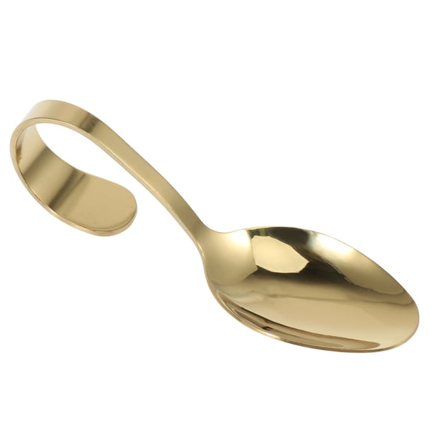 EeaseMX Cuchara de acero inoxidable con mango curvo Cuchara de vajilla para cocina de hotel buffet (dorada)